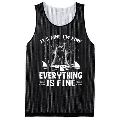 It's Fine I'm Fine Everything Is Fine Funny Cat Mesh Reversible Basketball Jersey Tank