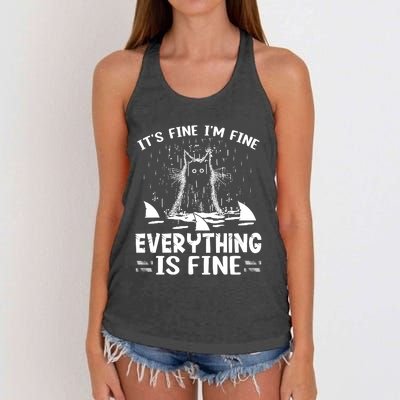 It's Fine I'm Fine Everything Is Fine Funny Cat Women's Knotted Racerback Tank