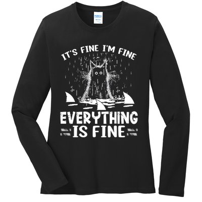 It's Fine I'm Fine Everything Is Fine Funny Cat Ladies Long Sleeve Shirt