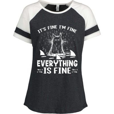 It's Fine I'm Fine Everything Is Fine Funny Cat Enza Ladies Jersey Colorblock Tee