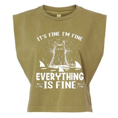 It's Fine I'm Fine Everything Is Fine Funny Cat Garment-Dyed Women's Muscle Tee