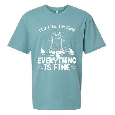 It's Fine I'm Fine Everything Is Fine Funny Cat Sueded Cloud Jersey T-Shirt