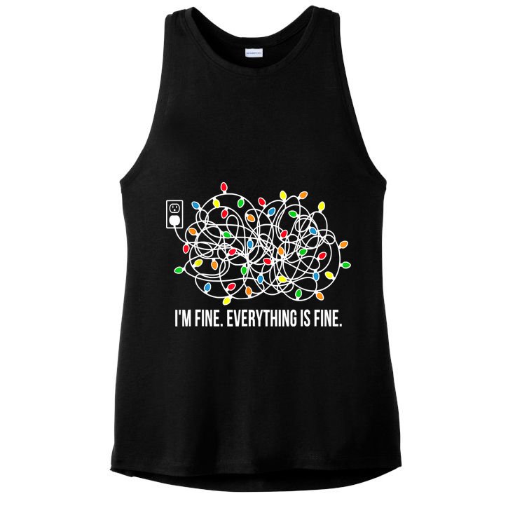 It's Fine I'm Fine Everything Is Fine Funny Christmas Lights Ladies PosiCharge Tri-Blend Wicking Tank