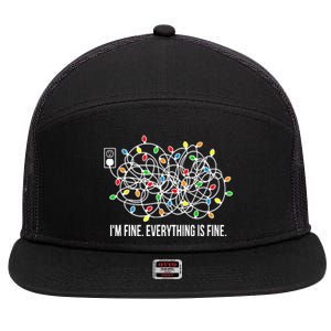 It's Fine I'm Fine Everything Is Fine Funny Christmas Lights 7 Panel Mesh Trucker Snapback Hat