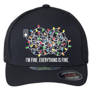 It's Fine I'm Fine Everything Is Fine Funny Christmas Lights Flexfit Unipanel Trucker Cap