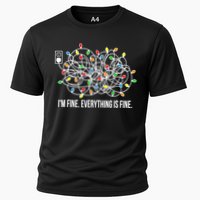 It's Fine I'm Fine Everything Is Fine Funny Christmas Lights Cooling Performance Crew T-Shirt