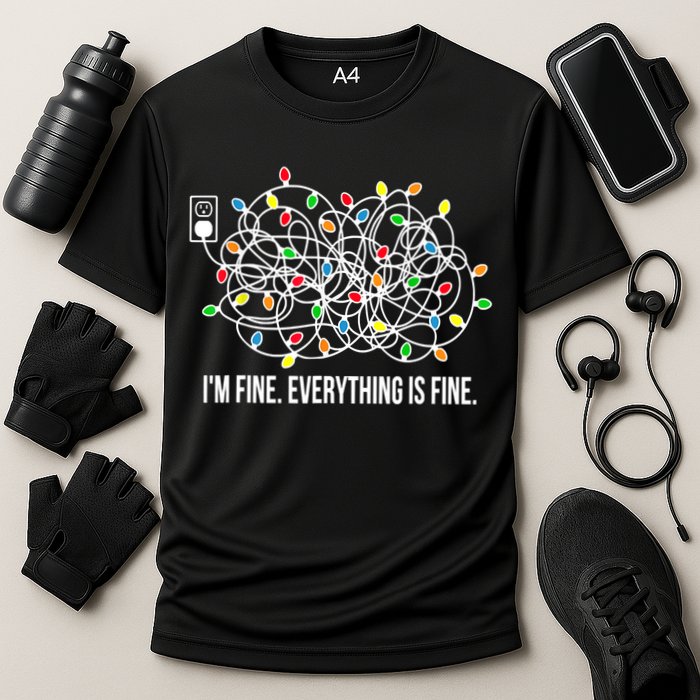 It's Fine I'm Fine Everything Is Fine Funny Christmas Lights Cooling Performance Crew T-Shirt