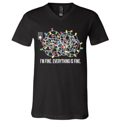 It's Fine I'm Fine Everything Is Fine Funny Christmas Lights V-Neck T-Shirt