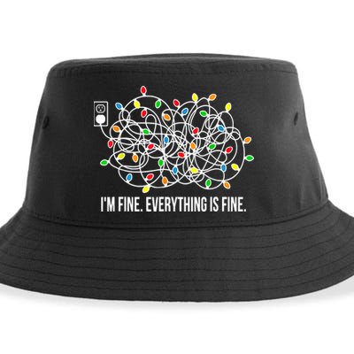 It's Fine I'm Fine Everything Is Fine Funny Christmas Lights Sustainable Bucket Hat