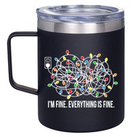 It's Fine I'm Fine Everything Is Fine Funny Christmas Lights 12oz Stainless Steel Coffee Mug