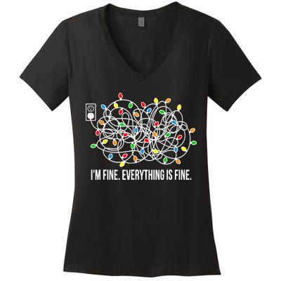 It's Fine I'm Fine Everything Is Fine Funny Christmas Lights Women's V-Neck T-Shirt