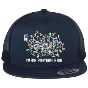 It's Fine I'm Fine Everything Is Fine Funny Christmas Lights Flat Bill Trucker Hat