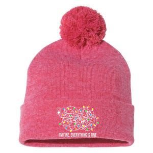 It's Fine I'm Fine Everything Is Fine Funny Christmas Lights Pom Pom 12in Knit Beanie