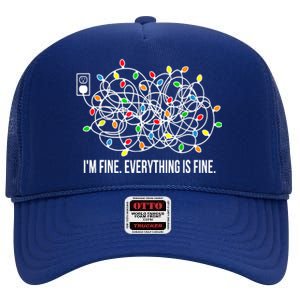 It's Fine I'm Fine Everything Is Fine Funny Christmas Lights High Crown Mesh Back Trucker Hat