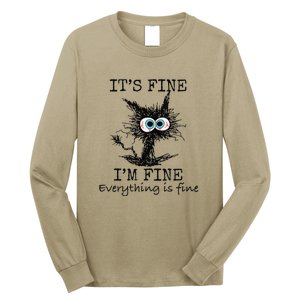 Its Fine I'm Fine Everything Is Fine Funny Cat Dad Cat Mom Long Sleeve Shirt