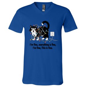 ItS Fine IM Fine Everything Is Fine Xmas Cat Christmas Gift V-Neck T-Shirt