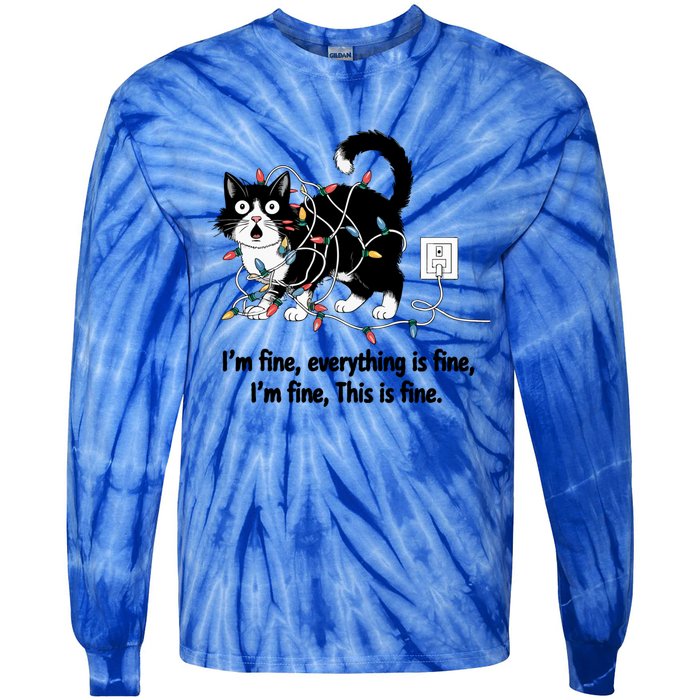 ItS Fine IM Fine Everything Is Fine Xmas Cat Christmas Gift Tie-Dye Long Sleeve Shirt