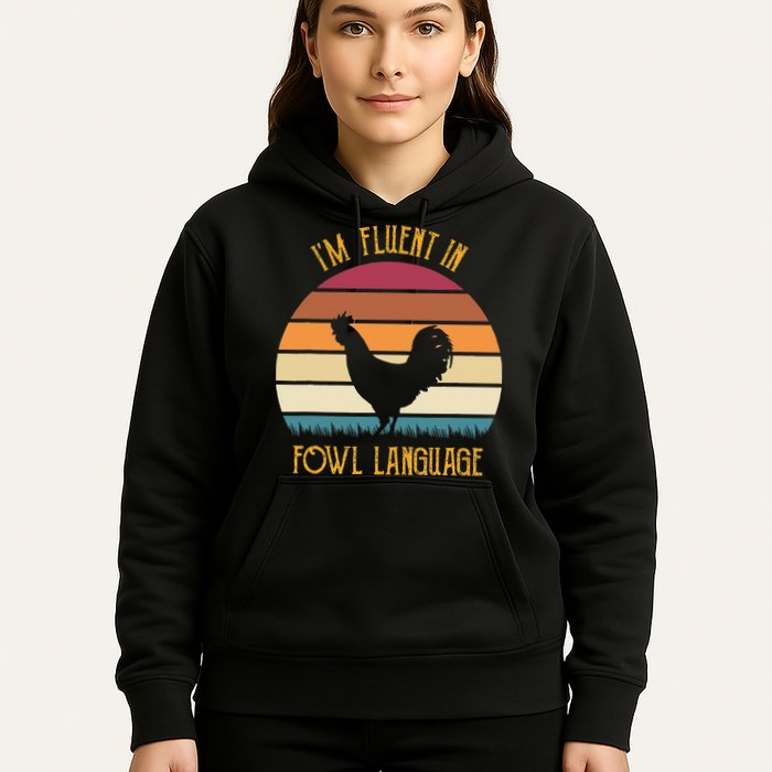 I'm Fluent In Fowl Language Retro Rooster Sunset Farmer Hoodie