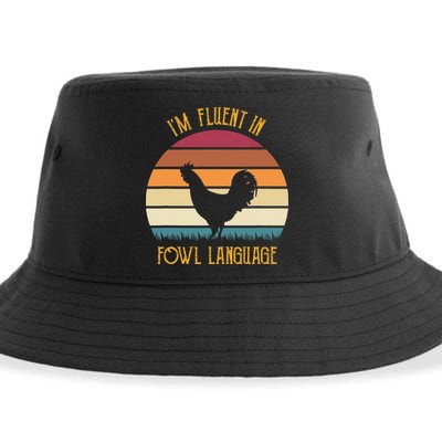 I'm Fluent In Fowl Language Retro Rooster Sunset Farmer Sustainable Bucket Hat