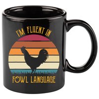 I'm Fluent In Fowl Language Retro Rooster Sunset Farmer 11oz C Handle Ceramic Mug