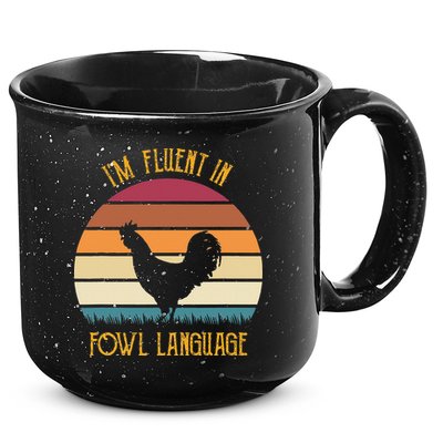 I'm Fluent In Fowl Language Retro Rooster Sunset Farmer 15oz Campfire Ceramic Mug