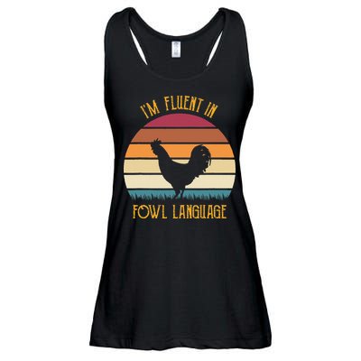 I'm Fluent In Fowl Language Retro Rooster Sunset Farmer Ladies Essential Flowy Tank