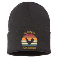 I'm Fluent In Fowl Language Retro Rooster Sunset Farmer Sustainable Knit Beanie