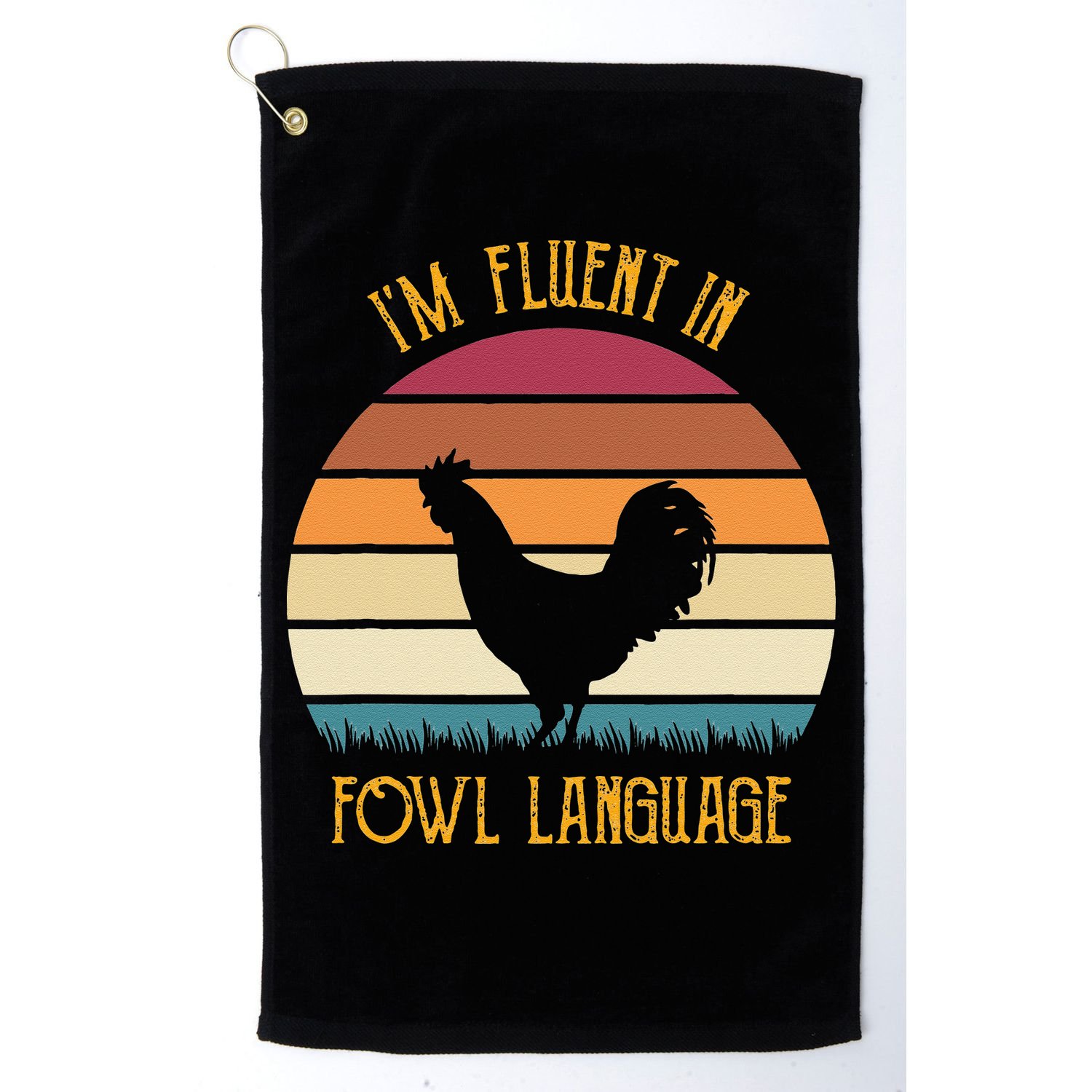 I'm Fluent In Fowl Language Retro Rooster Sunset Farmer Golf Towel