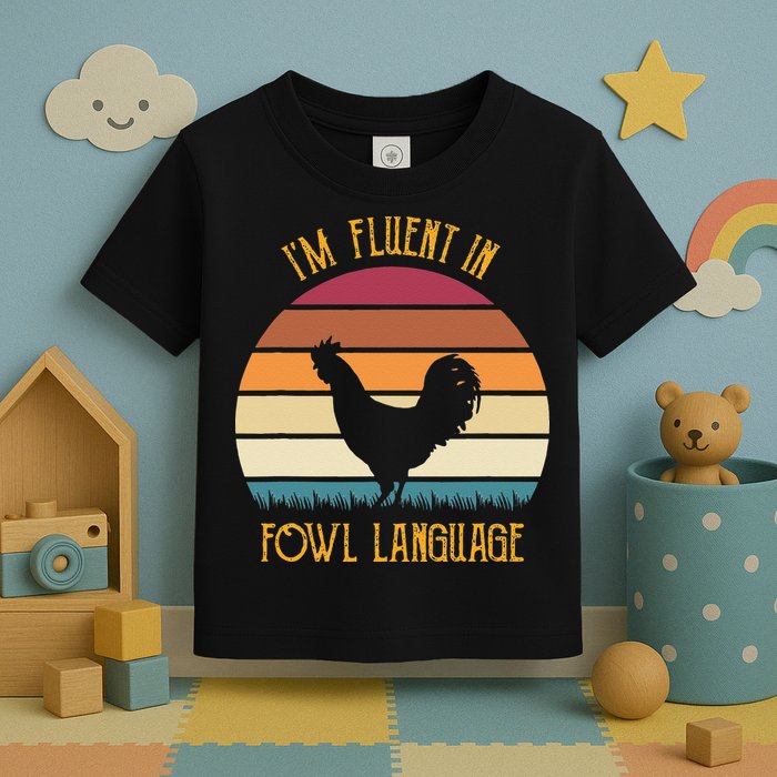 I'm Fluent In Fowl Language Retro Rooster Sunset Farmer Toddler T-Shirt