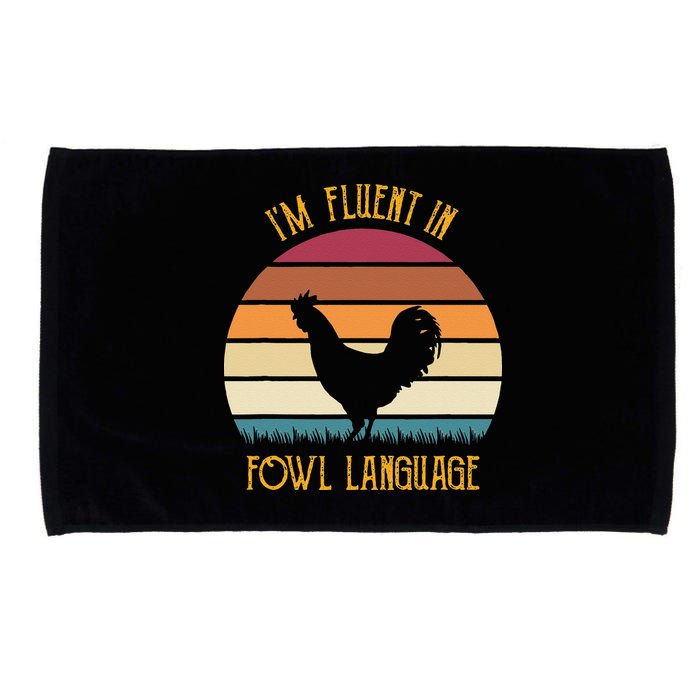 I'm Fluent In Fowl Language Retro Rooster Sunset Farmer Microfiber Hand Towel