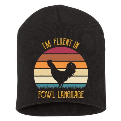 I'm Fluent In Fowl Language Retro Rooster Sunset Farmer Short Acrylic Beanie