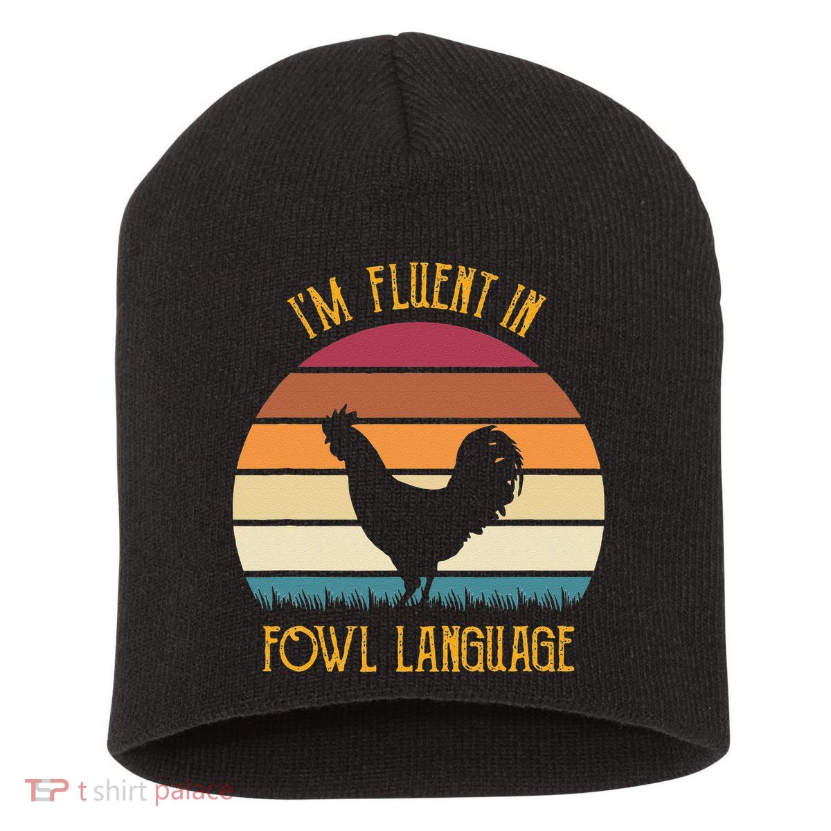 I'm Fluent In Fowl Language Retro Rooster Sunset Farmer Short Acrylic Beanie