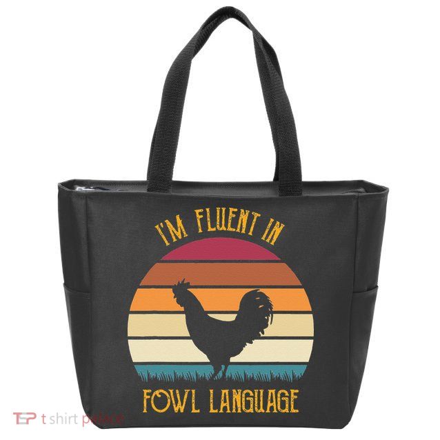 I'm Fluent In Fowl Language Retro Rooster Sunset Farmer Zip Tote Bag