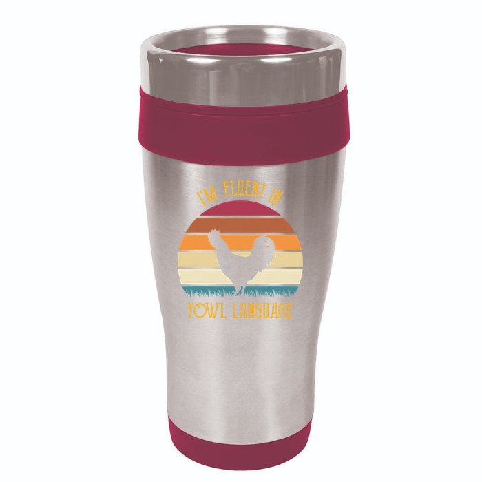 I'm Fluent In Fowl Language Retro Rooster Sunset Farmer 16oz Travel Tumbler