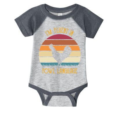 I'm Fluent In Fowl Language Retro Rooster Sunset Farmer Infant Baby Jersey Bodysuit