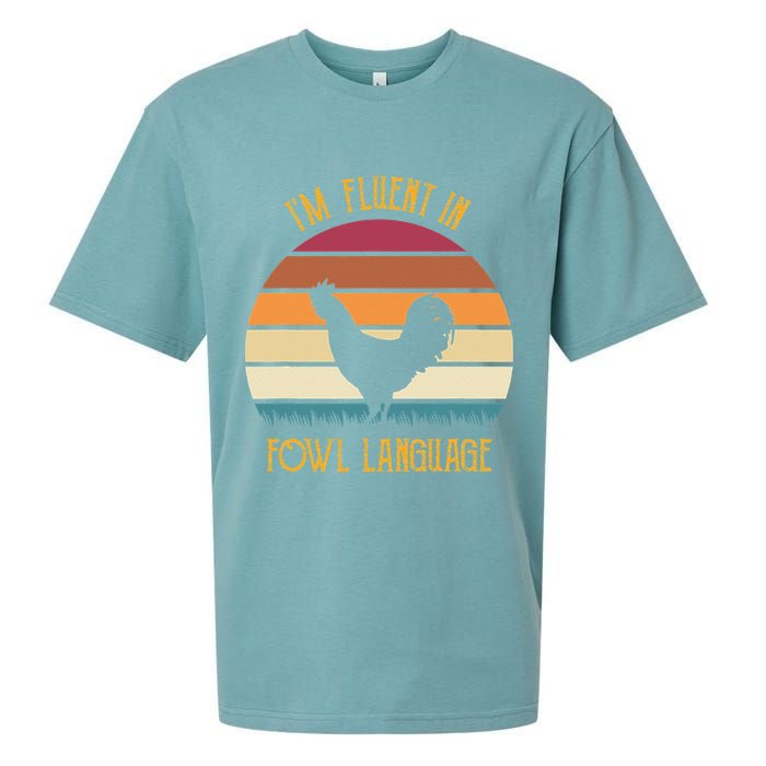 I'm Fluent In Fowl Language Retro Rooster Sunset Farmer Sueded Cloud Jersey T-Shirt