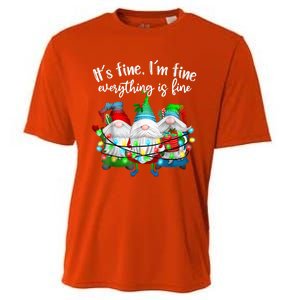 It's Fine I'm Fine Everything Is Fine Gnome Christmas Light Cooling Performance Crew T-Shirt