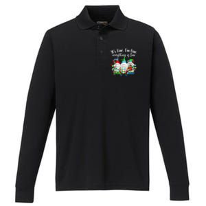 It's Fine I'm Fine Everything Is Fine Gnome Christmas Light Performance Long Sleeve Polo