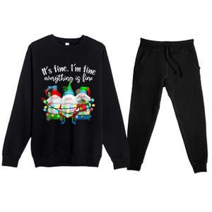 It's Fine I'm Fine Everything Is Fine Gnome Christmas Light Premium Crewneck Sweatsuit Set