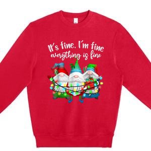 It's Fine I'm Fine Everything Is Fine Gnome Christmas Light Premium Crewneck Sweatshirt