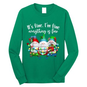 It's Fine I'm Fine Everything Is Fine Gnome Christmas Light Long Sleeve Shirt