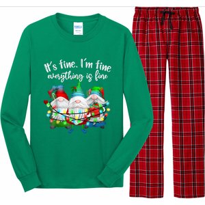 It's Fine I'm Fine Everything Is Fine Gnome Christmas Light Long Sleeve Pajama Set