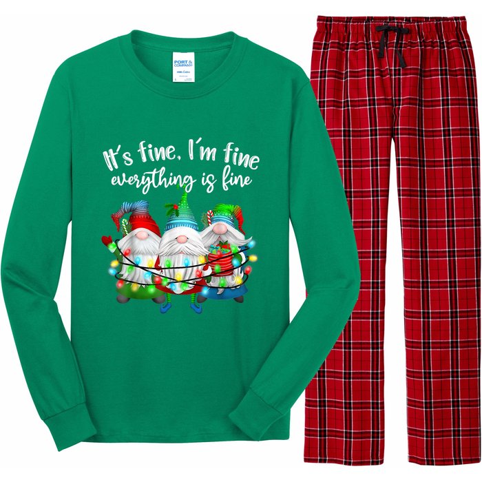 It's Fine I'm Fine Everything Is Fine Gnome Christmas Light Long Sleeve Pajama Set