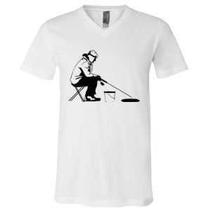 Ice Fishing Ice Fisher V-Neck T-Shirt