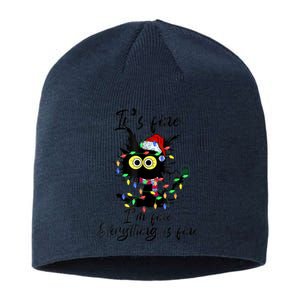 It's Fine I'm Fine Everything Is Fine Funny Cat Christmas Sustainable Beanie