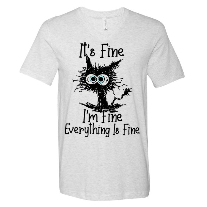 It's Fine I'm Fine Everything Fine Cat Cute Cat V-Neck T-Shirt