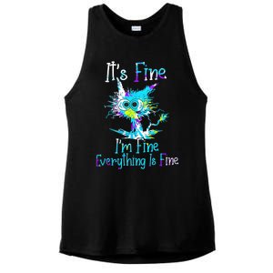 Its Fine Im Fine Everything Is Fine Funny Cat Tie Dye Ladies PosiCharge Tri-Blend Wicking Tank