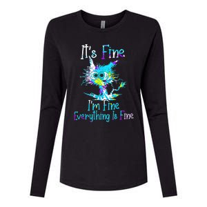 Its Fine Im Fine Everything Is Fine Funny Cat Tie Dye Womens Cotton Relaxed Long Sleeve T-Shirt