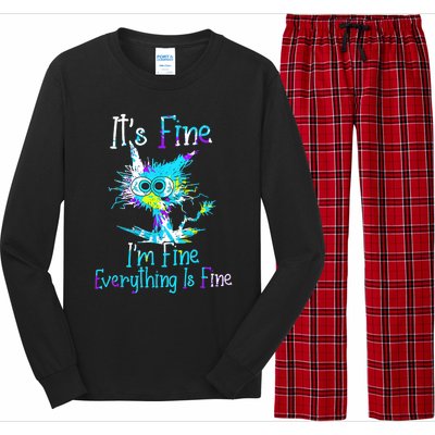 Its Fine Im Fine Everything Is Fine Funny Cat Tie Dye Long Sleeve Pajama Set