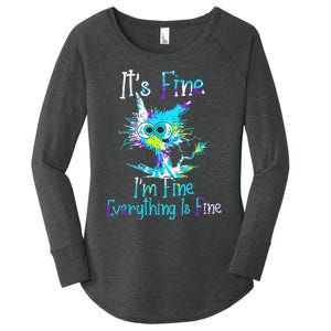 Its Fine Im Fine Everything Is Fine Funny Cat Tie Dye Women's Perfect Tri Tunic Long Sleeve Shirt